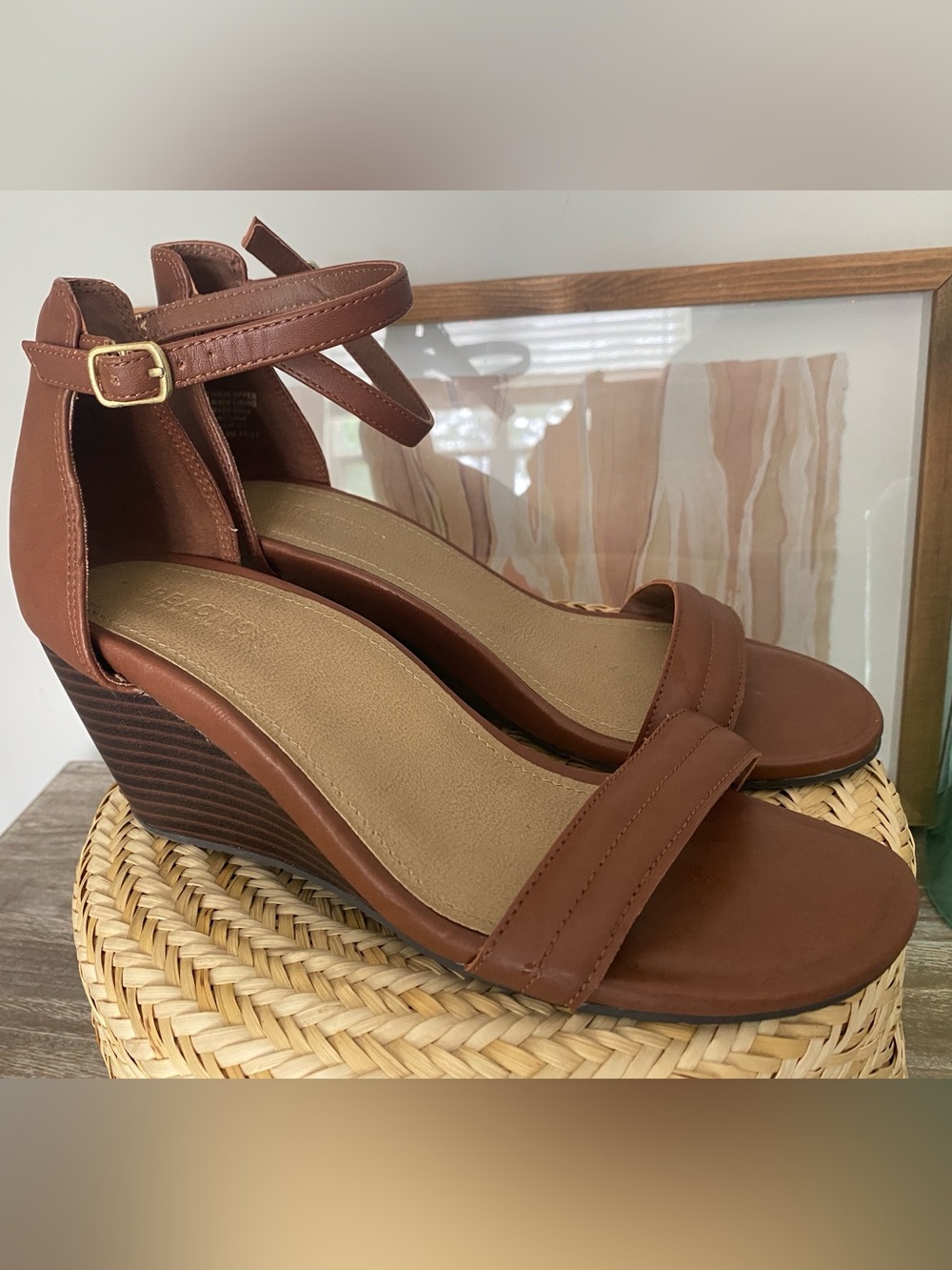 Kenneth Cole Reaction Brown Ankle-Strap Wedge Sandals